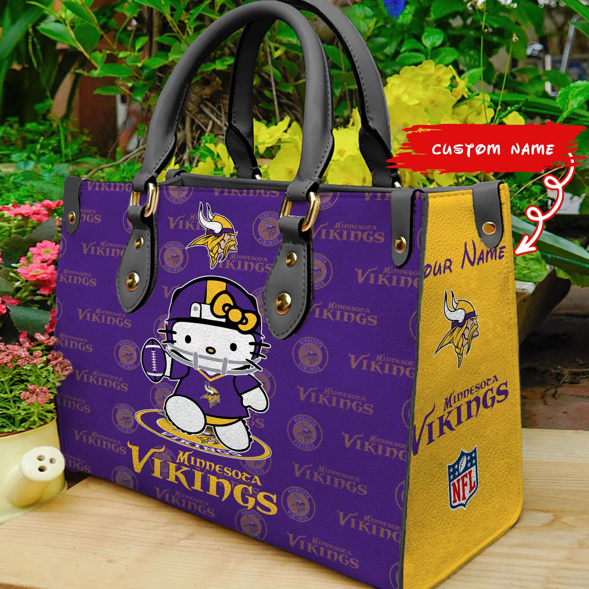 Minnesota Vikings Kitty Women Custom Name Leather Hand Bag M1