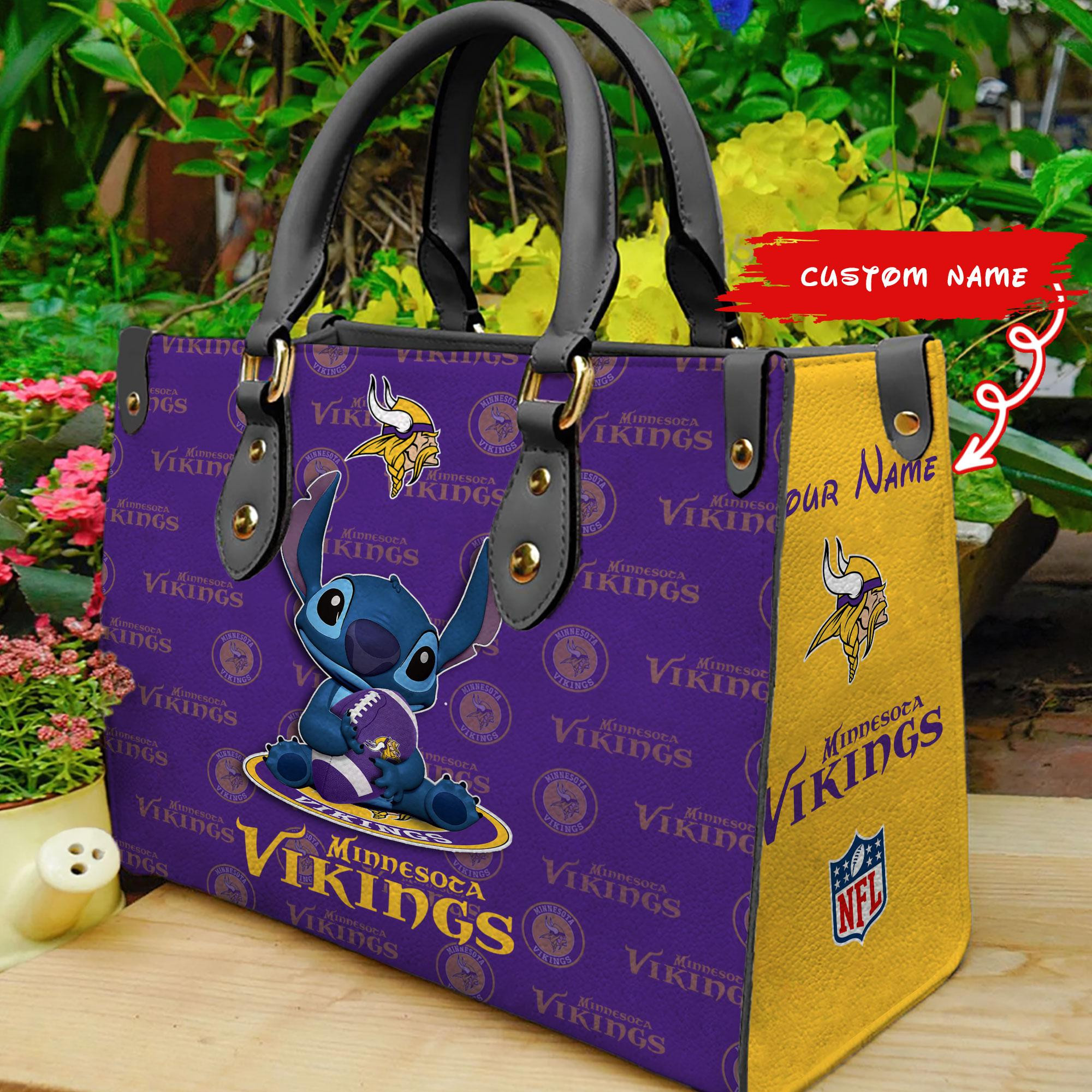 Minnesota Vikings Stitch Women Custom Name Leather Hand Bag M1