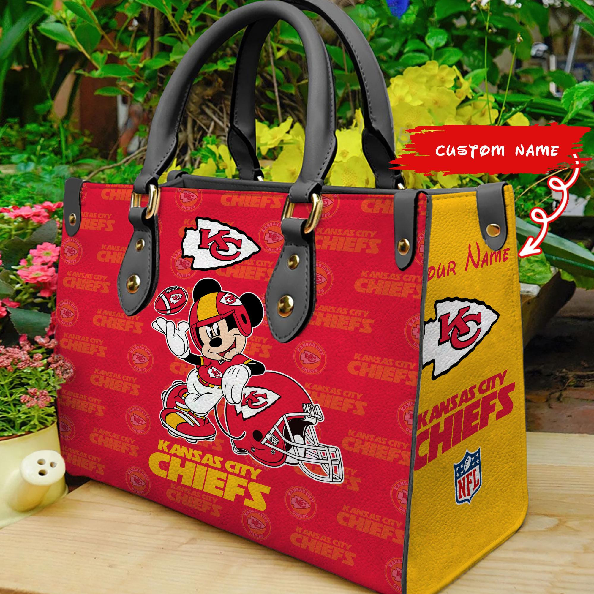 Kansas City Chiefs Mickey Women Custom Name Leather Hand Bag M1