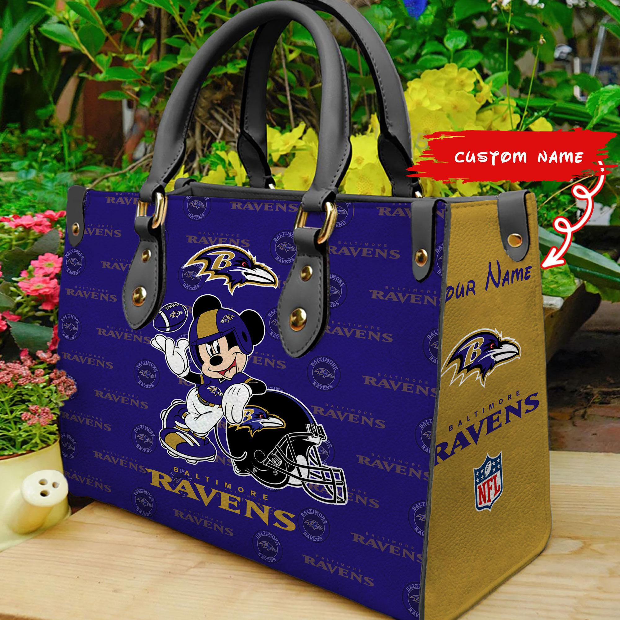 Baltimore Ravens Mickey Women Custom Name Leather Hand Bag M1