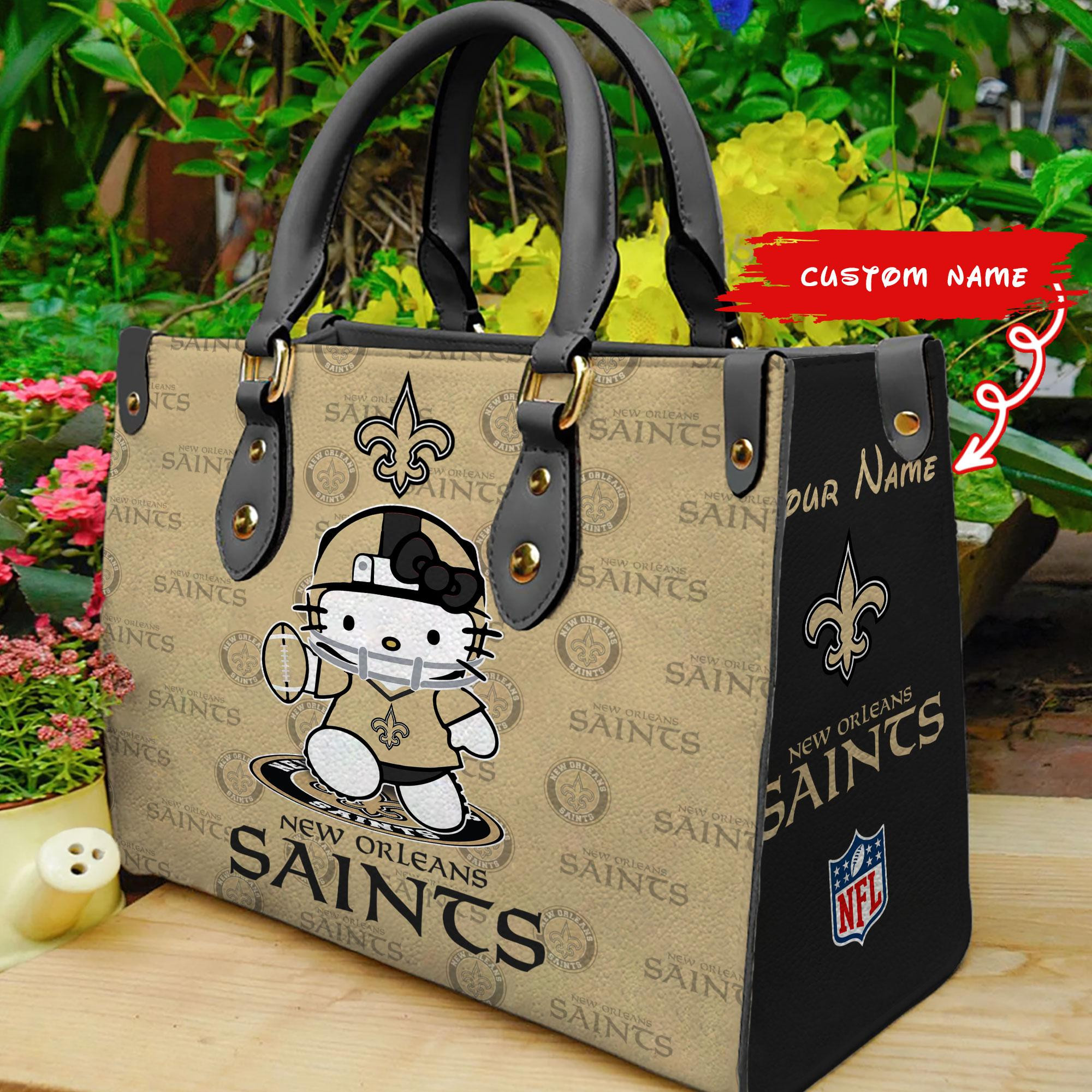New Orleans Saints Kitty Women Custom Name Leather Hand Bag M1