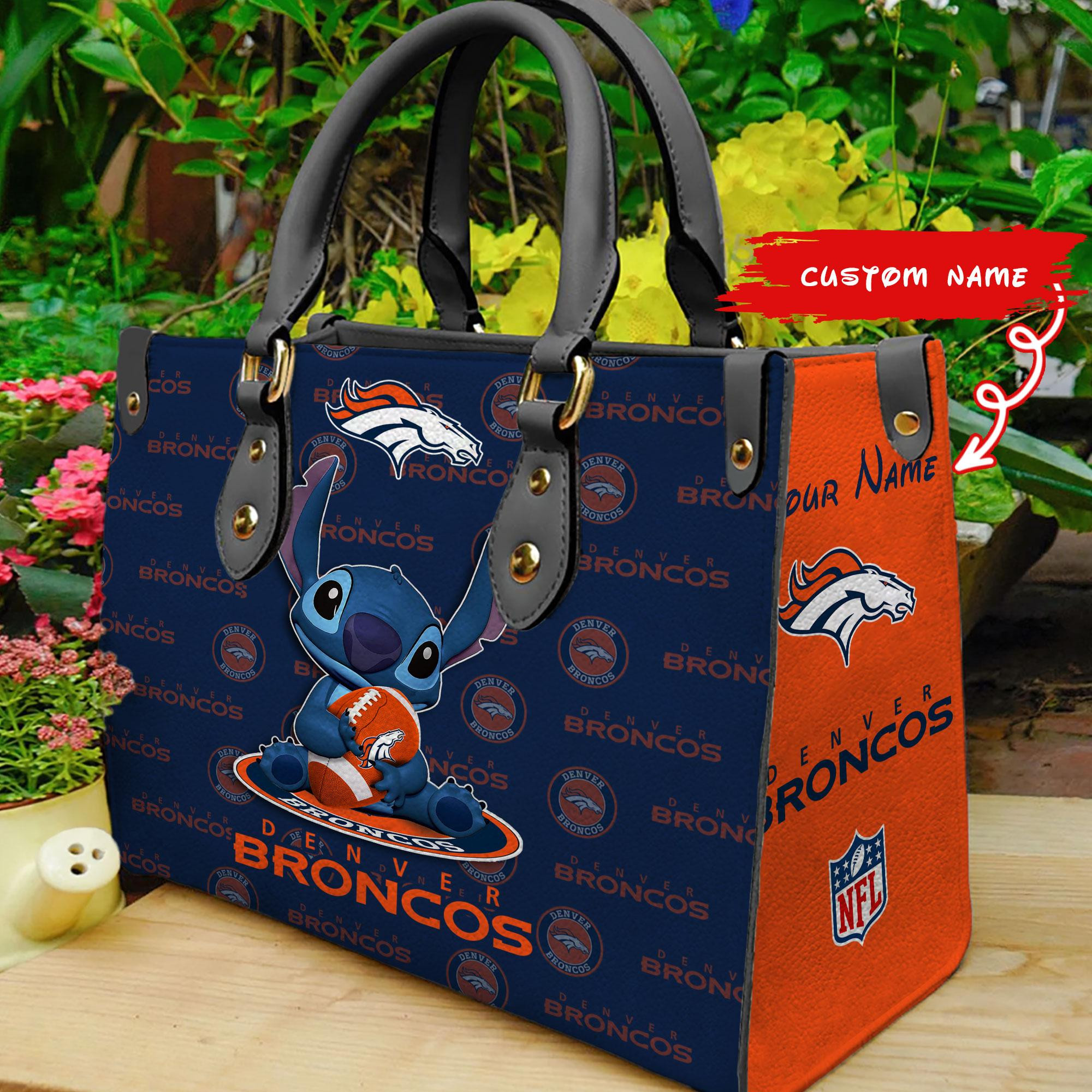 Denver Broncos Stitch Women Custom Name Leather Hand Bag M1