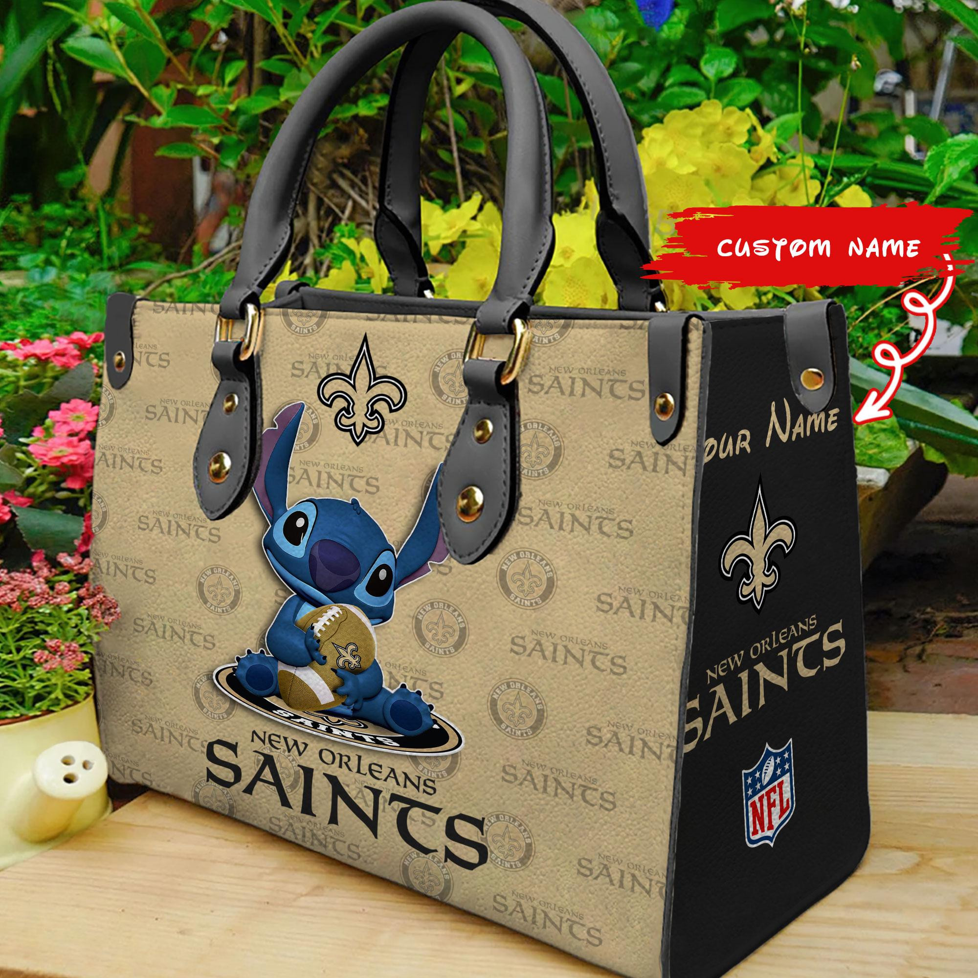 New Orleans Saints Stitch Women Custom Name Leather Hand Bag M1