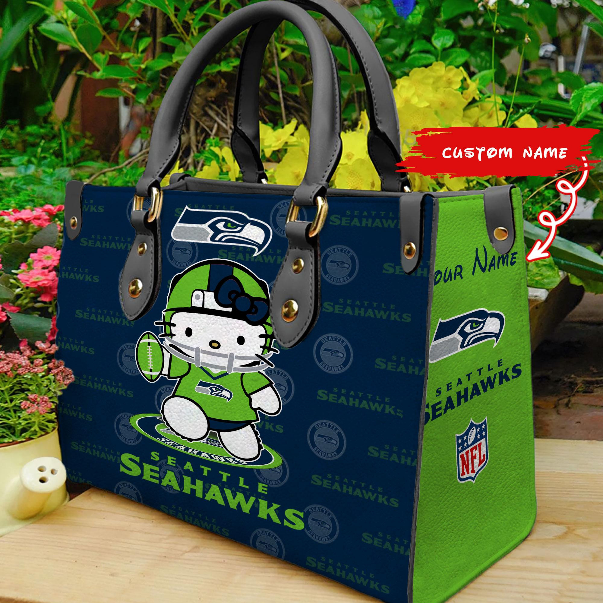 Seattle Seahawks Kitty Women Custom Name Leather Hand Bag M1
