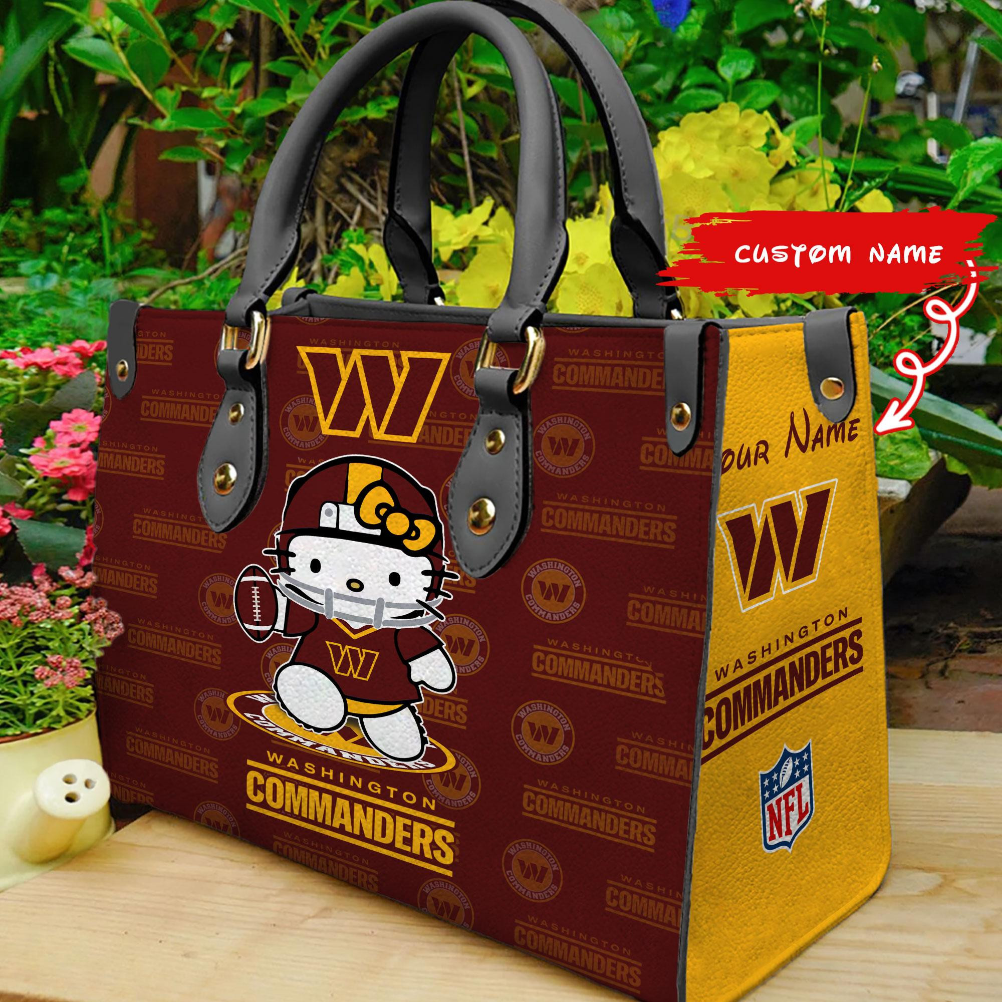 Washington Commanders Kitty Women Custom Name Leather Hand Bag M1