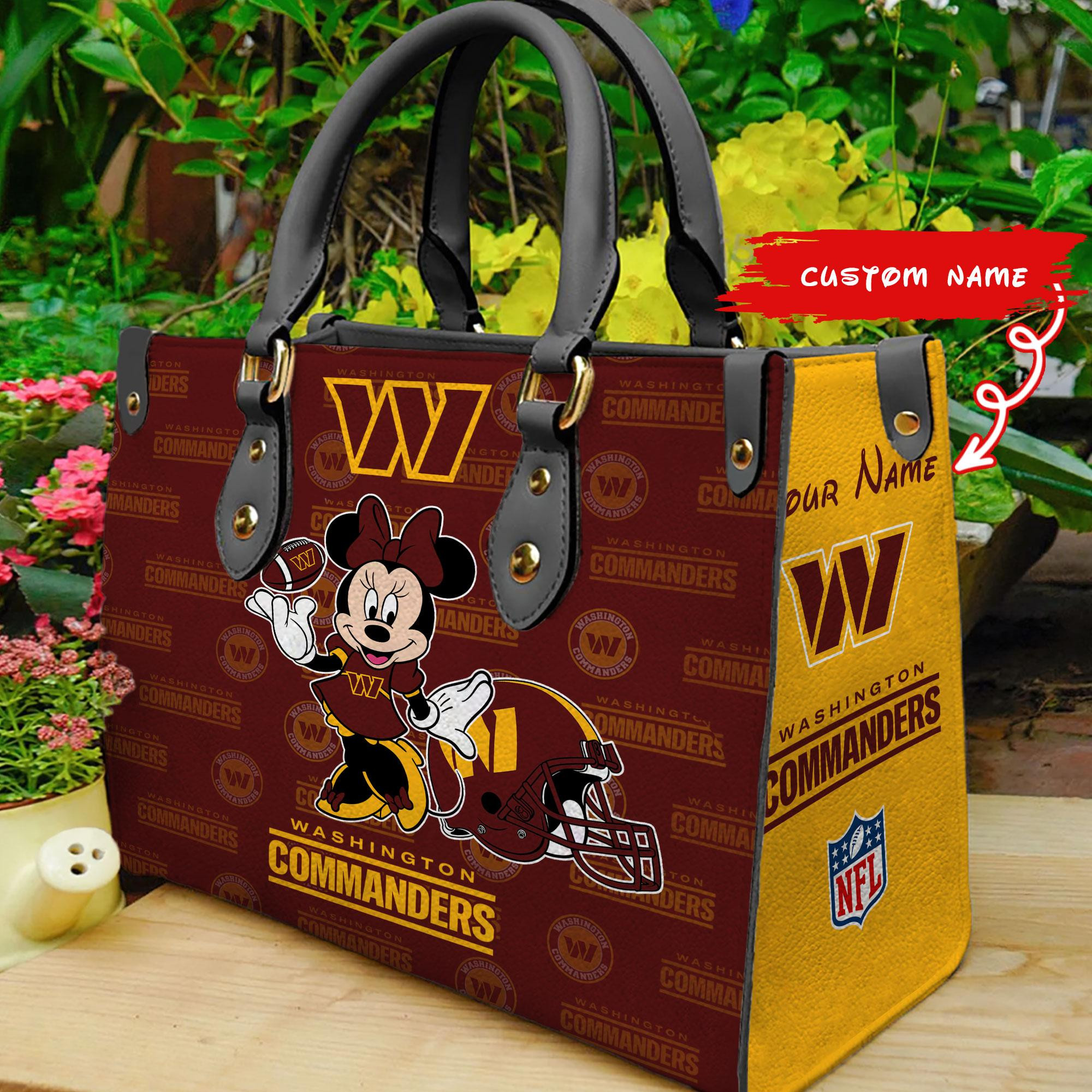 Washington Commanders Minnie Women Custom Name Leather Hand Bag M1