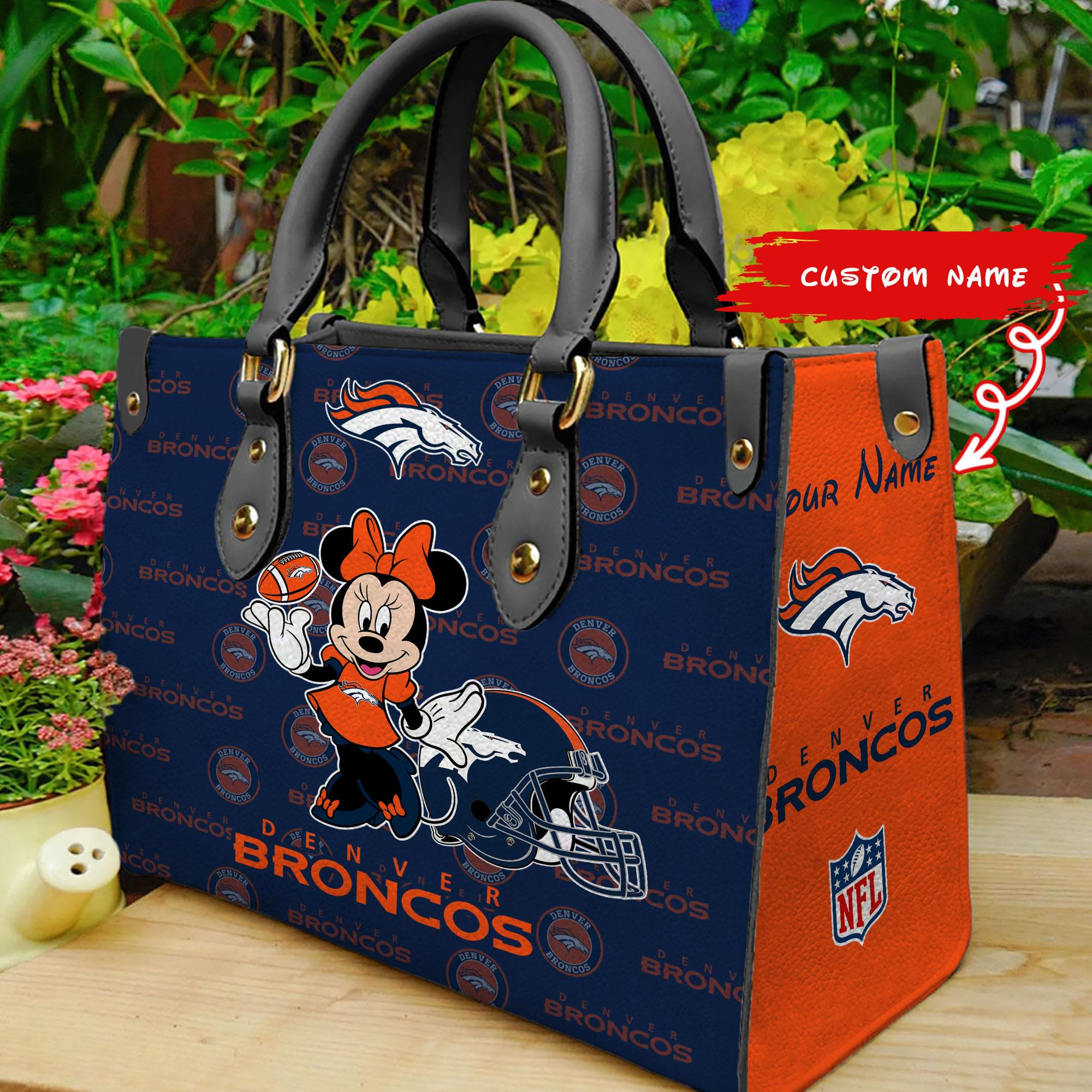 Denver Broncos Minnie Women Custom Name Leather Hand Bag M1
