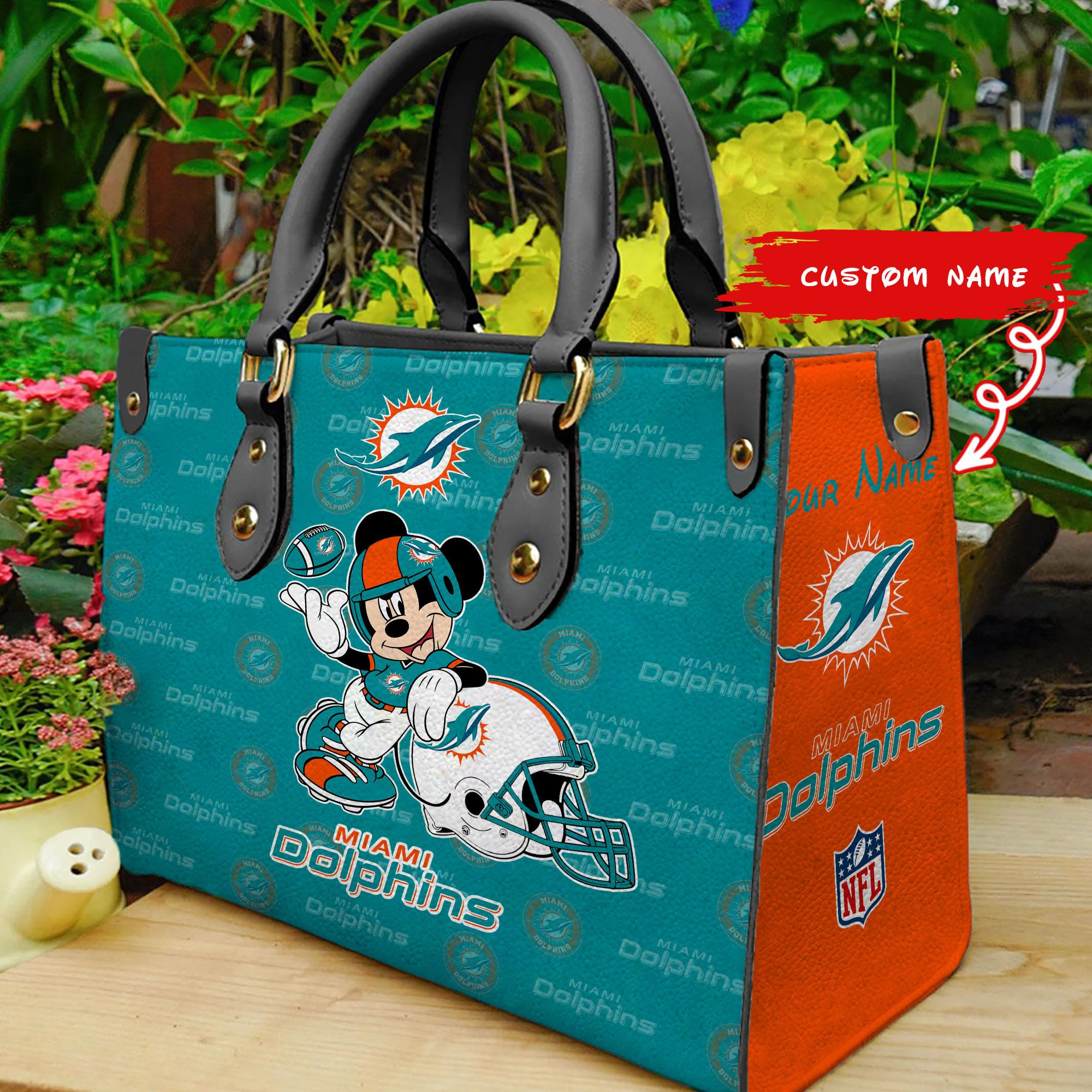 Miami Dolphins Mickey Women Custom Name Leather Hand Bag M1