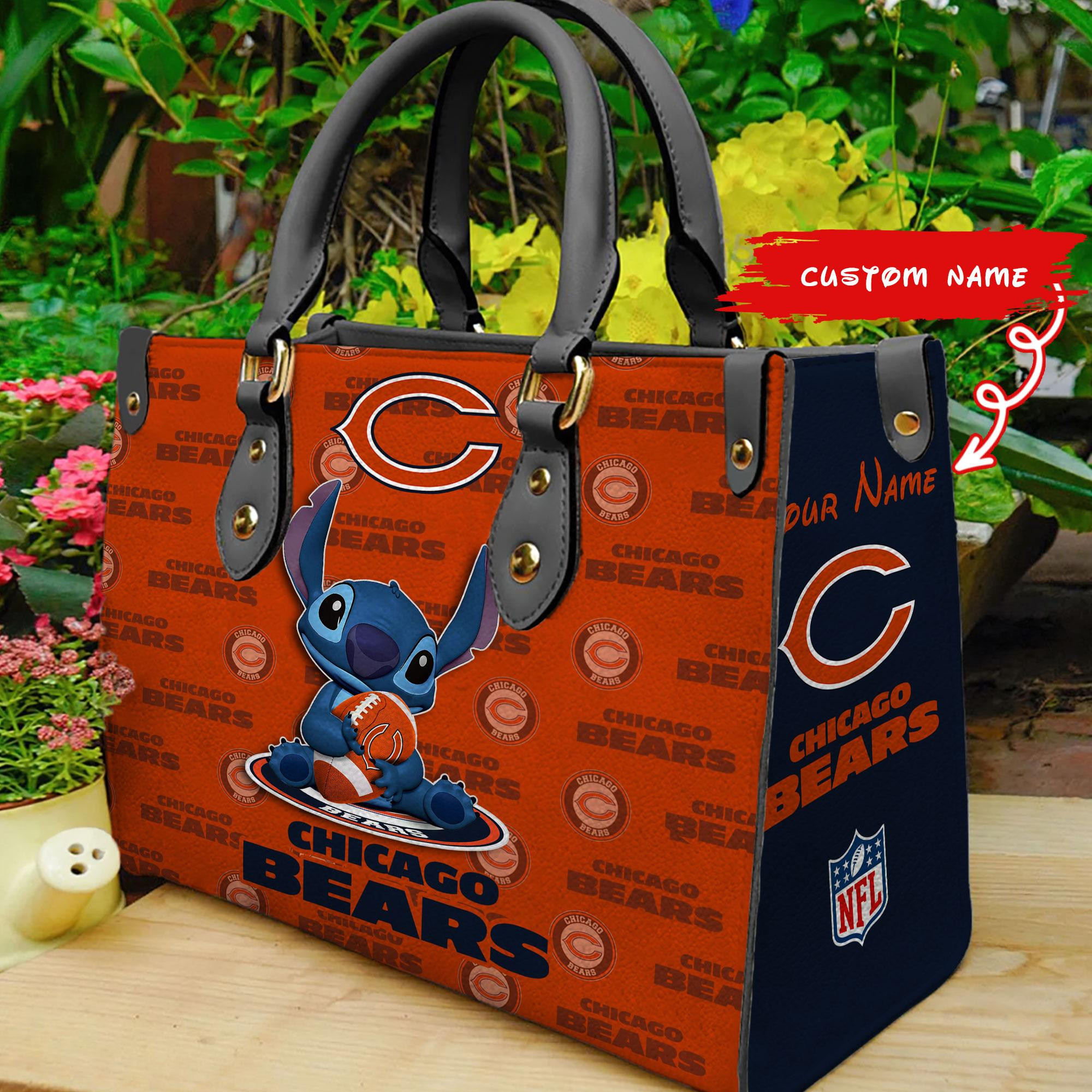 Chicago Bears Stitch Women Custom Name Leather Hand Bag M1