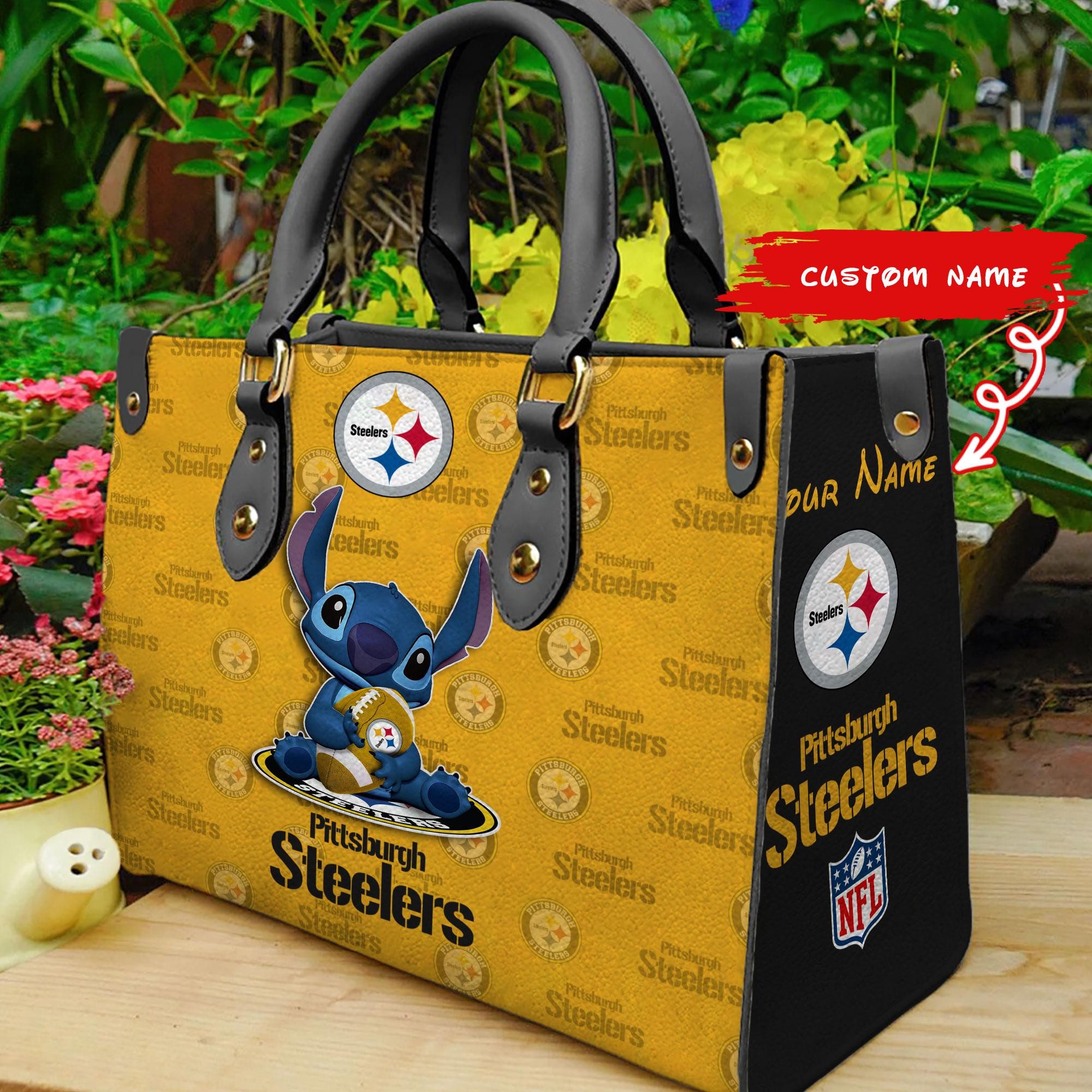 Pittsburgh Steelers Stitch Women Custom Name Leather Hand Bag M1