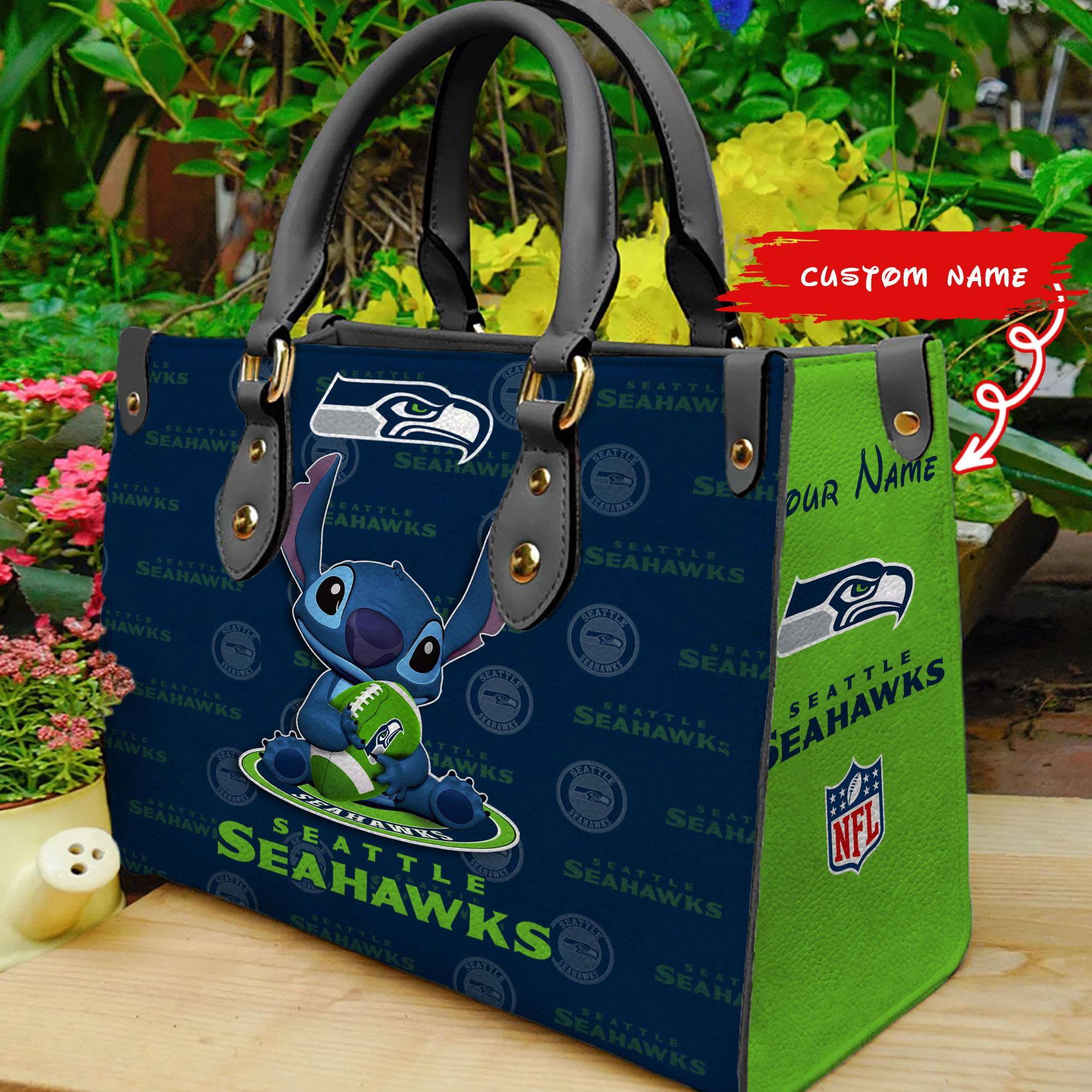 Seattle Seahawks Stitch Women Custom Name Leather Hand Bag M1