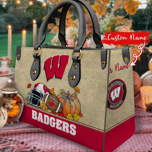 Wisconsin Badgers Autumn Women Leather Hand Bag