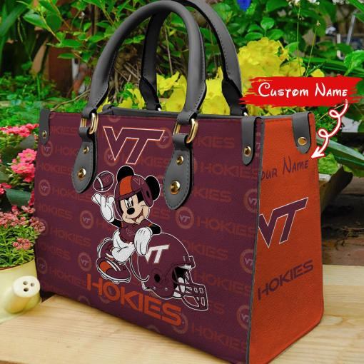 P Virginia Tech Hokie Mickey Women Leather Hand Bag