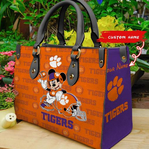 Clemson Tigers Mickey Women Leather Hand Bag
