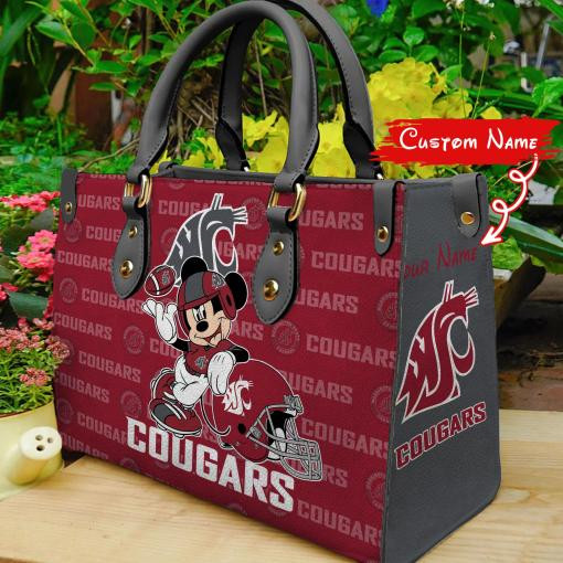 P Washington State Cougars Mickey Women Leather Hand Bag