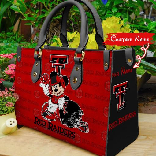 P Texas Tech Red Raiders Mickey Women Leather Hand Bag