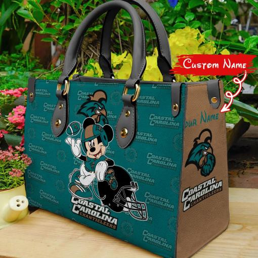 P Coastal Carolina Chanticleers Mickey Women Leather Hand Bag