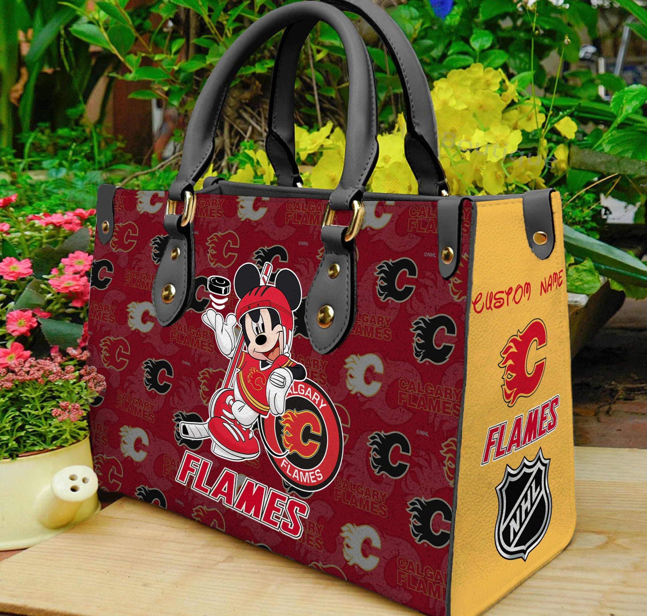 Calgary Flames Mickey Women Leather Hand Bag
