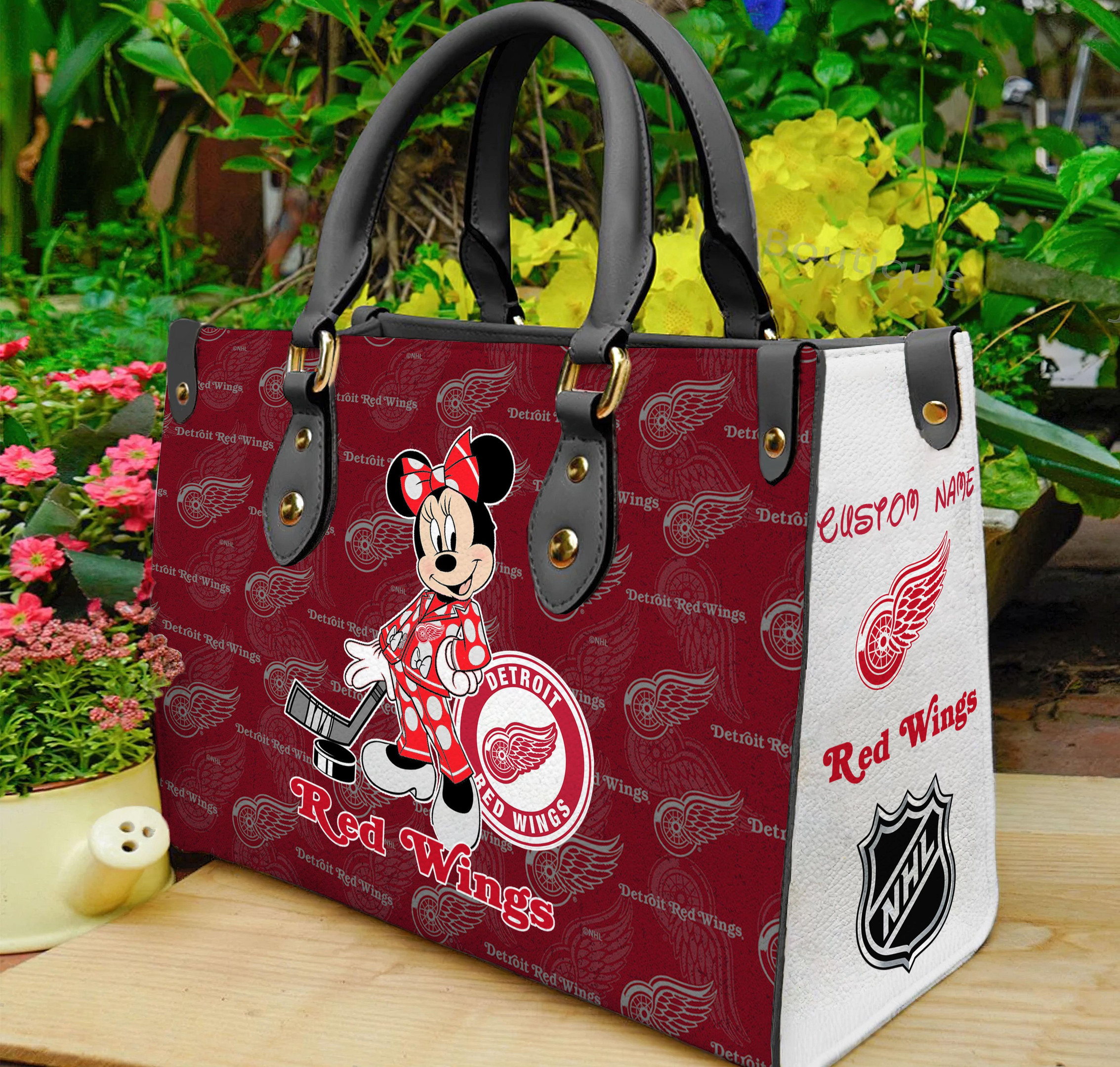 Detroit Red Wings Minnie Women Leather Hand Bag