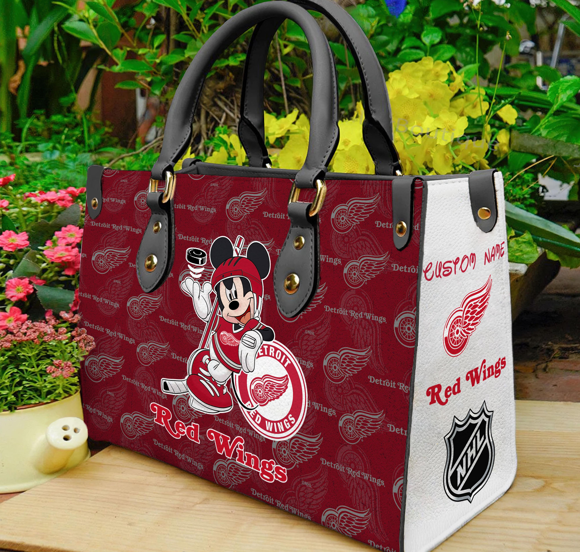Detroit Red Wings Mickey Women Leather Hand Bag