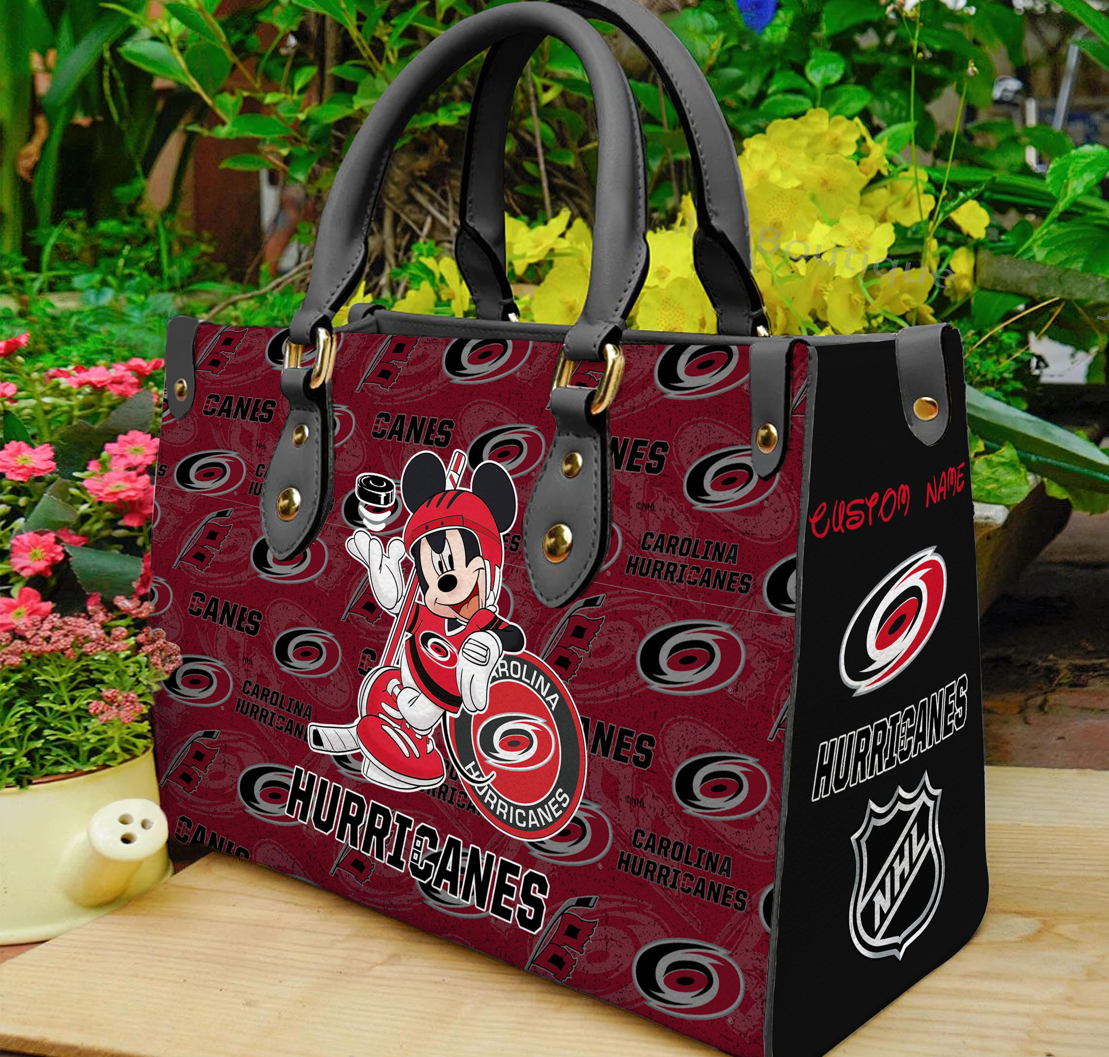 Carolina Hurricanes Mickey Women Leather Hand Bag