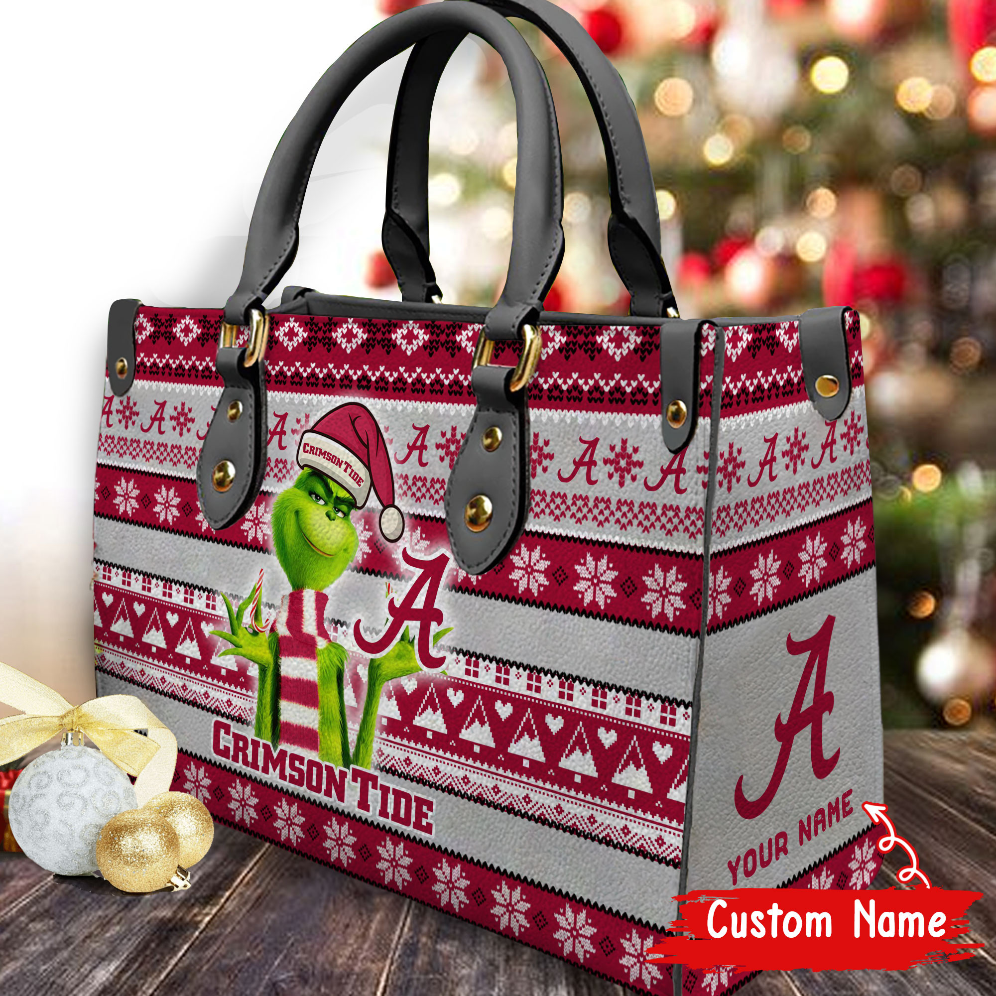 Alabama Crimson Tide Grinch Christmas Women Leather Hand Bag