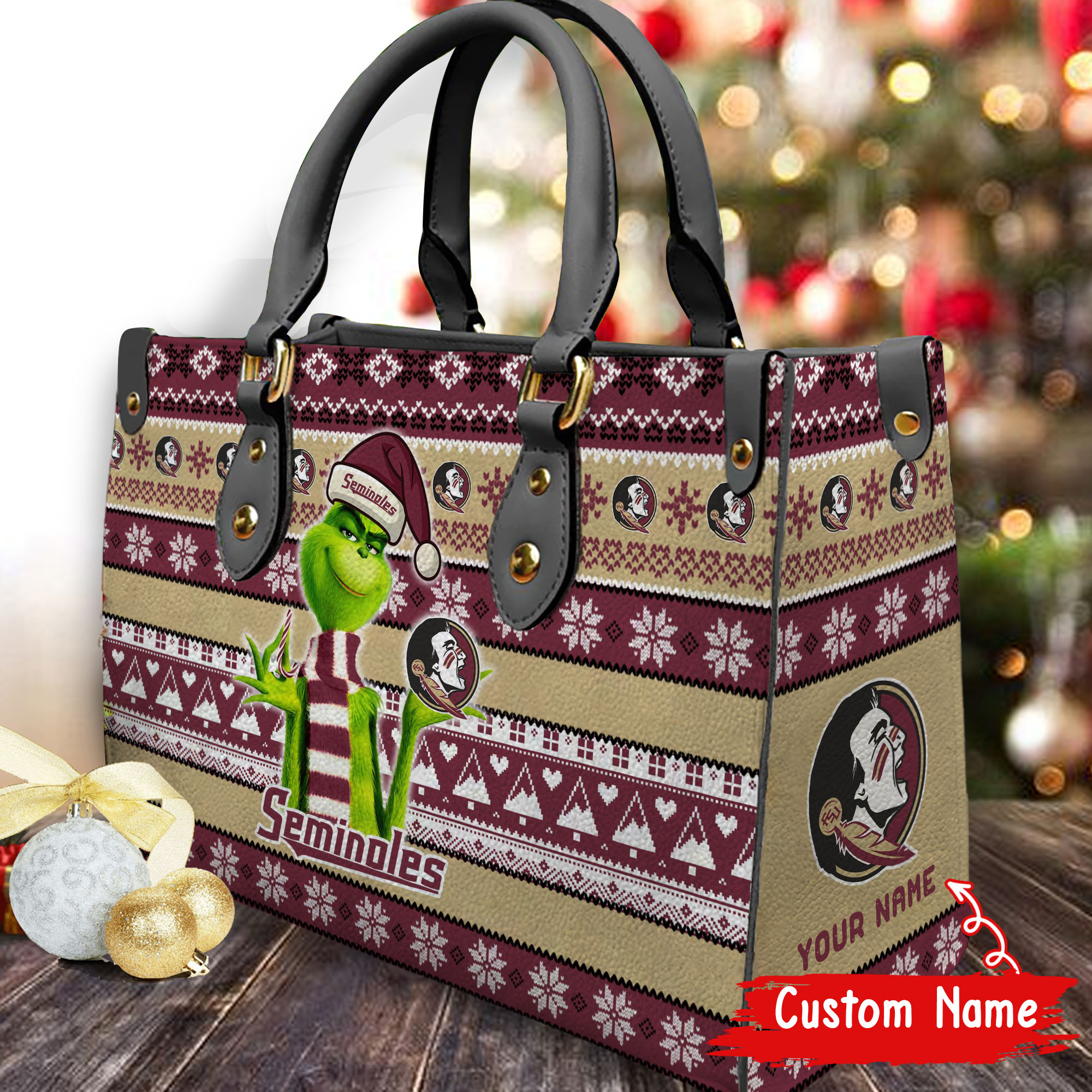 Florida State Seminoles Grinch Christmas Women Leather Hand Bag