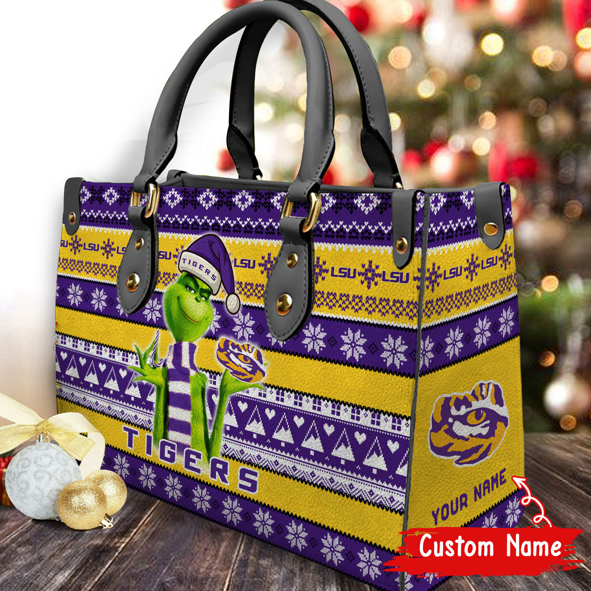 LSU Tigers Grinch Christmas Women Leather Hand Bag
