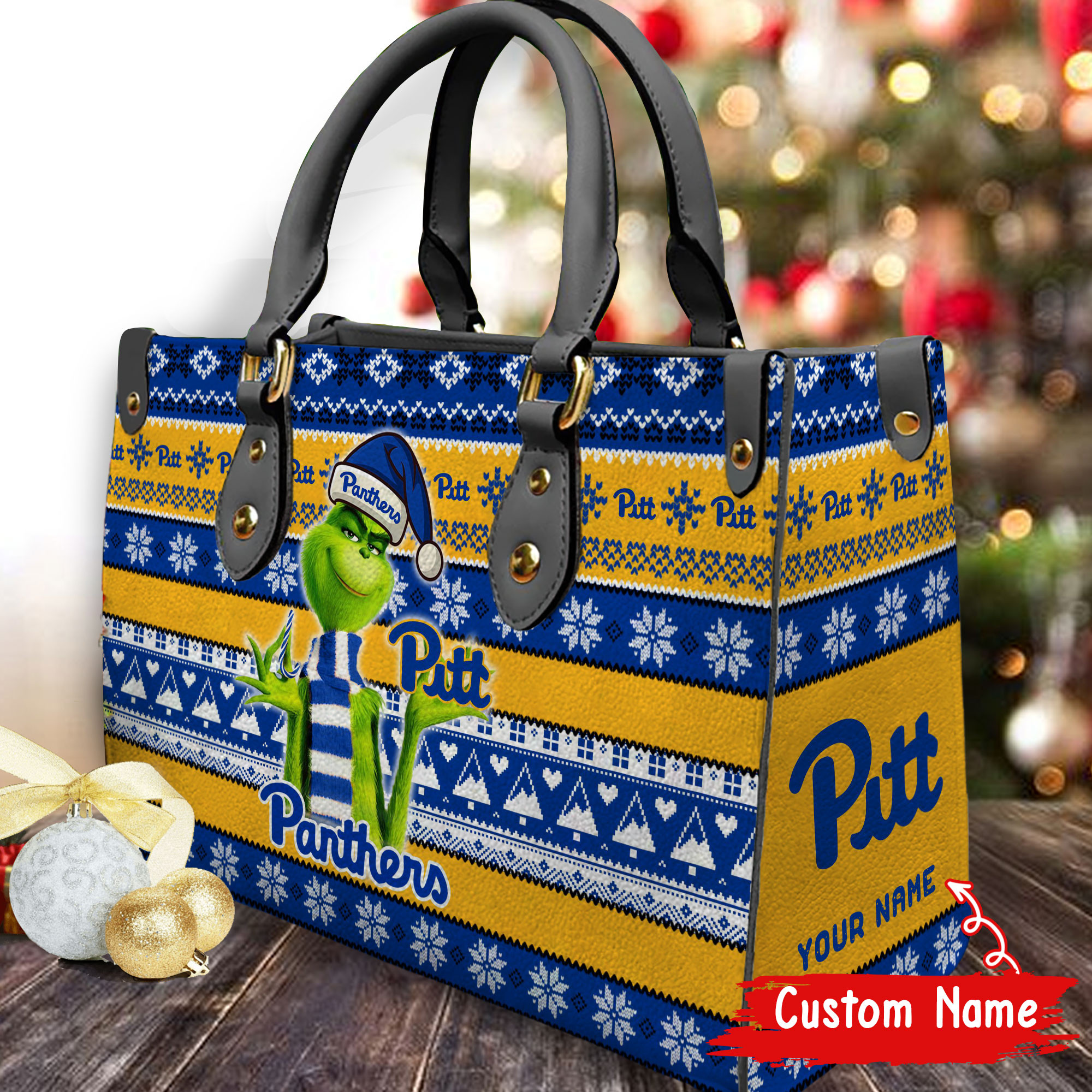 Pittsburgh Panthers Grinch Christmas Women Leather Hand Bag