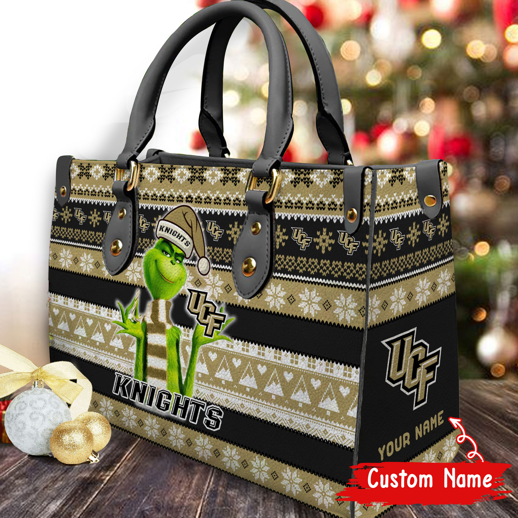 UCF Knights Grinch Christmas Women Leather Hand Bag