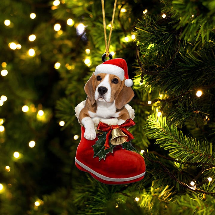 Beagle In Santa Boot Christmas Hanging Ornament