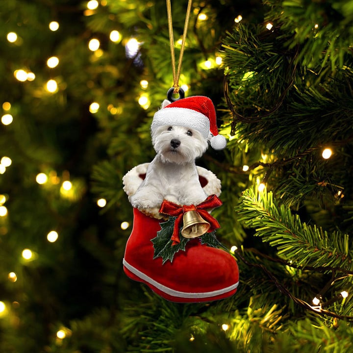 West Highland White Terrier In Santa Boot Christmas Hanging Ornament