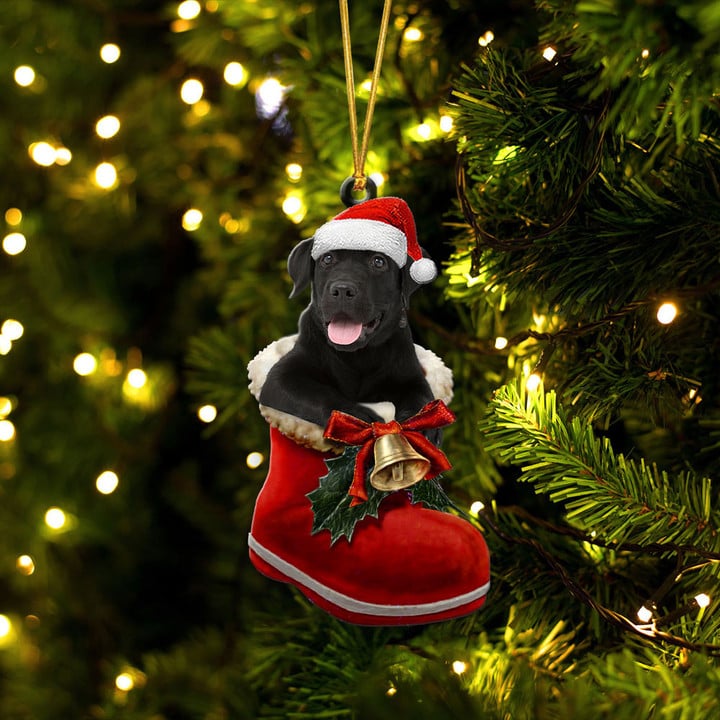 Labrador retriever black In Santa Boot Christmas Hanging Ornament