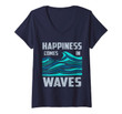 Womens Happiness Comes In Waves - Cool Vintage Surfer Surf Gift V-Neck T-Shirt