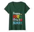 Womens Happy 100th Day Of School Colorful Teacher And Student V-Neck T-Shirt