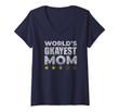 Womens Funny Worlds Okayest Mom - Vintage Style V-Neck T-Shirt