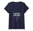 Womens Triple Moon With Stars - Moon Goddess Wicca Art For Women V-Neck T-Shirt