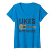 Womens Ukes Not Nukes Ukulele Sarcastic Funny Pun V-Neck T-Shirt