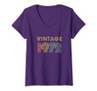 Womens Vintage 1972 Born In 1972 Retro 47th Birthday Gift V-Neck T-Shirt