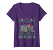 Womens Hippo Santa Hat & Lights | Funny Hippopotamus Ugly Christmas V-Neck T-Shirt