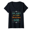 Womens I'm Just Out Here Trusting God Shirt 90s Style V-Neck T-Shirt