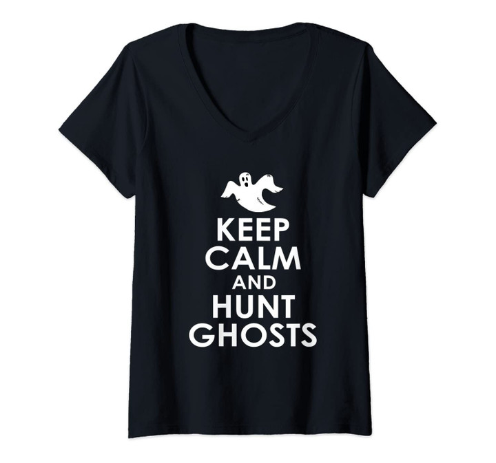 Womens Ghost Hunting Equipment Keep Calm Paranormal V-Neck T-Shirt