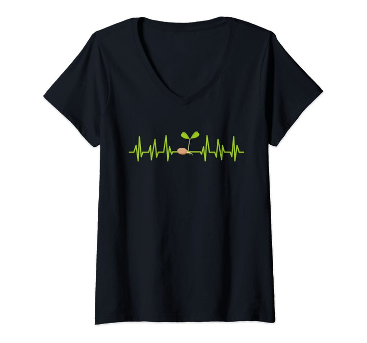 Womens Heartbeat Microgreens Vegan Sprouts Microgreen V-Neck T-Shirt