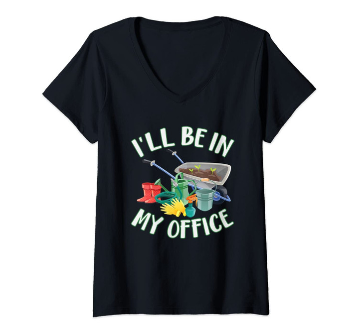 Womens I'll Be In My Office Cute Vegetable Garden V-Neck T-Shirt