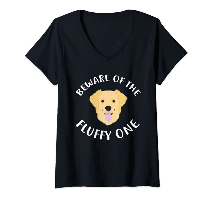 Womens Golden Retriever Apparel, Beware Of Golden Retriever Dog V-Neck T-Shirt
