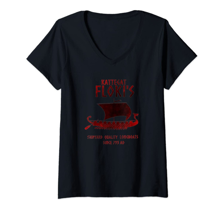 Womens Viking Kattegat Floki Shipyard Funny Gift For Vikings Lover V-Neck T-Shirt
