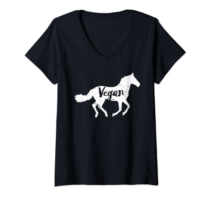 Womens Vegan Horse Image Herbivore Animal Lover Caricature V-Neck T-Shirt