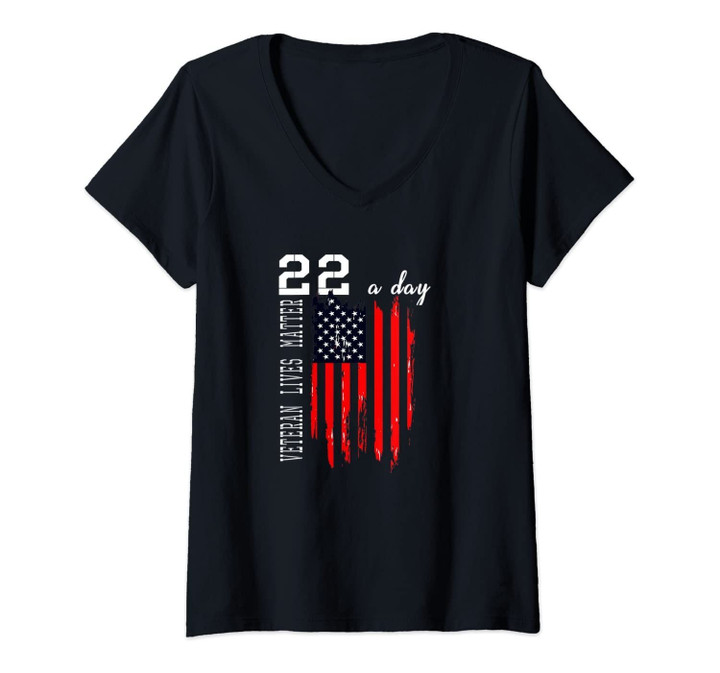 Womens Veteran Lives Matter Suicide Awareness Ptsd Veteran 22 Day V-Neck T-Shirt
