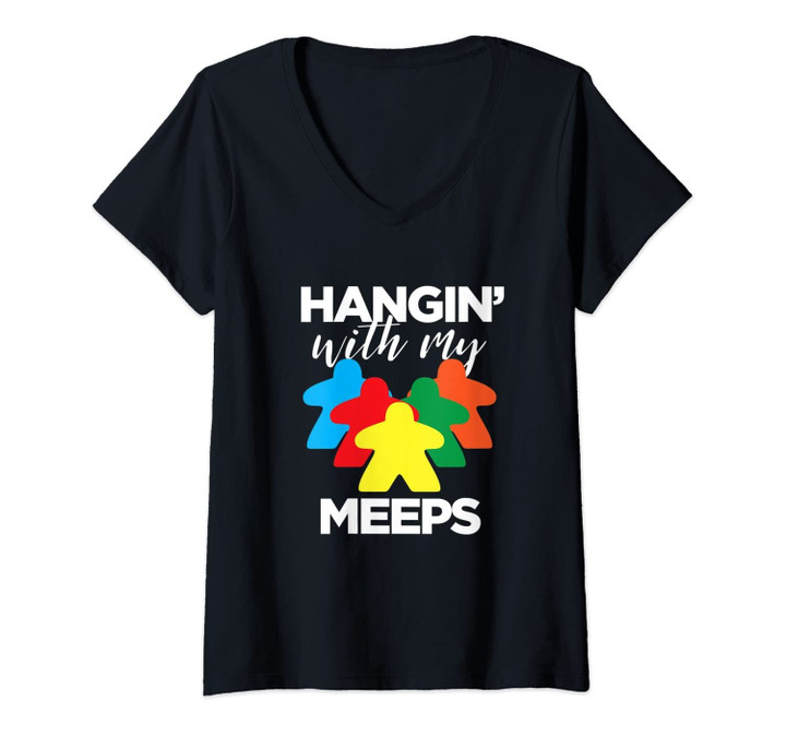 Womens Hanging With My Meeps - Funny Board Game Night V-Neck T-Shirt