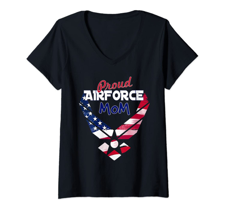 Womens U.S. Air Force Proud Mom Usaf Original Gift V-Neck T-Shirt